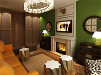 Дизайн проект комнаты: Зеленая гостиная с носорогом